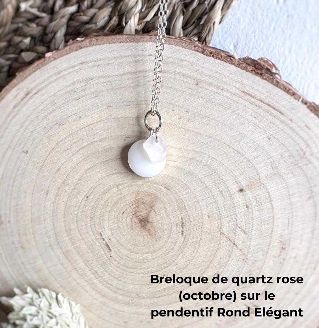 Breloque quartz rose1 pour bijoux au lait maternel Elégants et Délicats