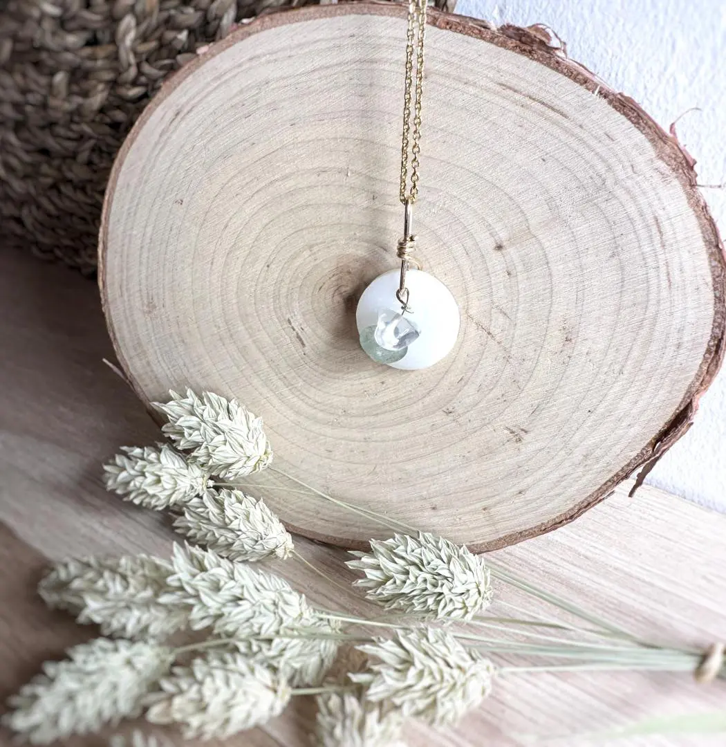 Breloque aventurine verte et cristal de roche pour bijoux au lait maternel Elégants et Délicats