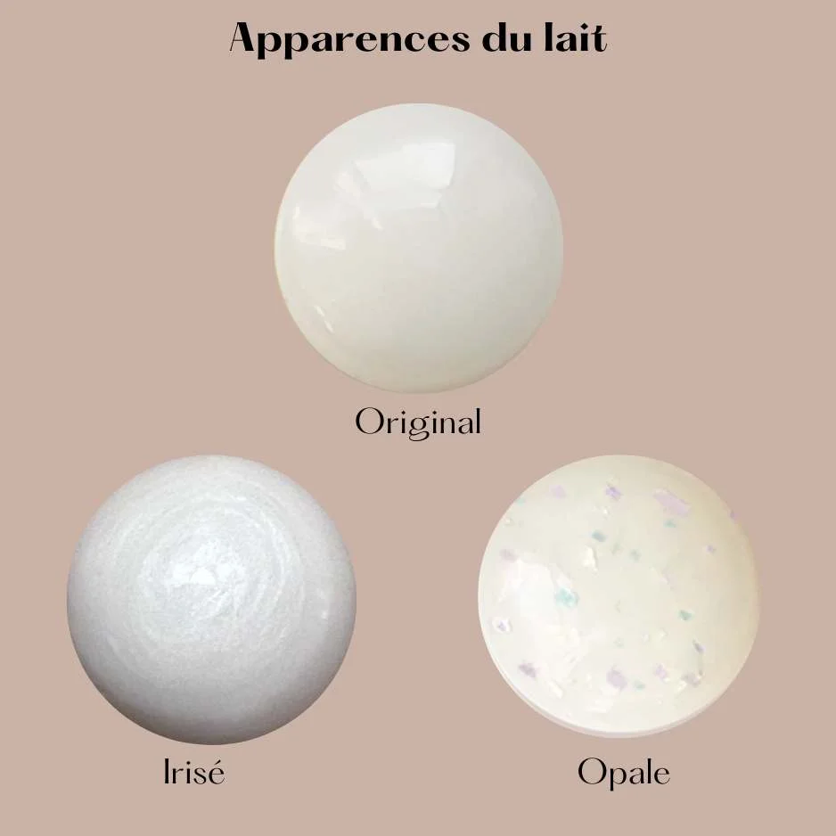 Apparences du lait maternel irisé opale ou original
