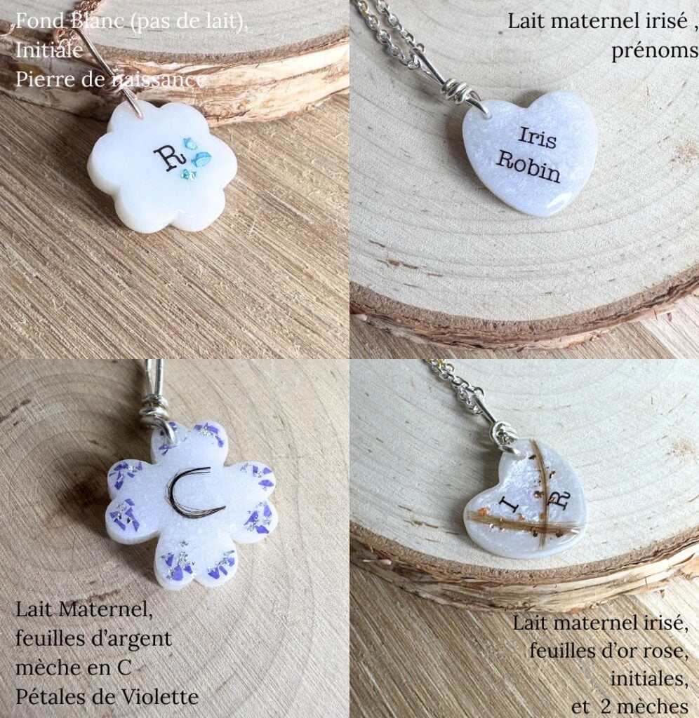 pendentifs Délicats au lait maternel bijou souvenir quelques exemples de personnalisation