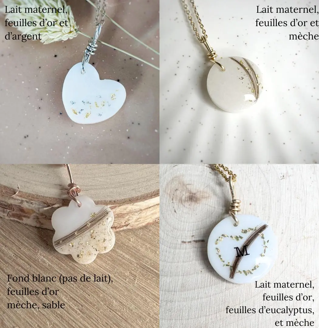 pendentifs Délicats au lait maternel bijou souvenir quelques exemples de personnalisation