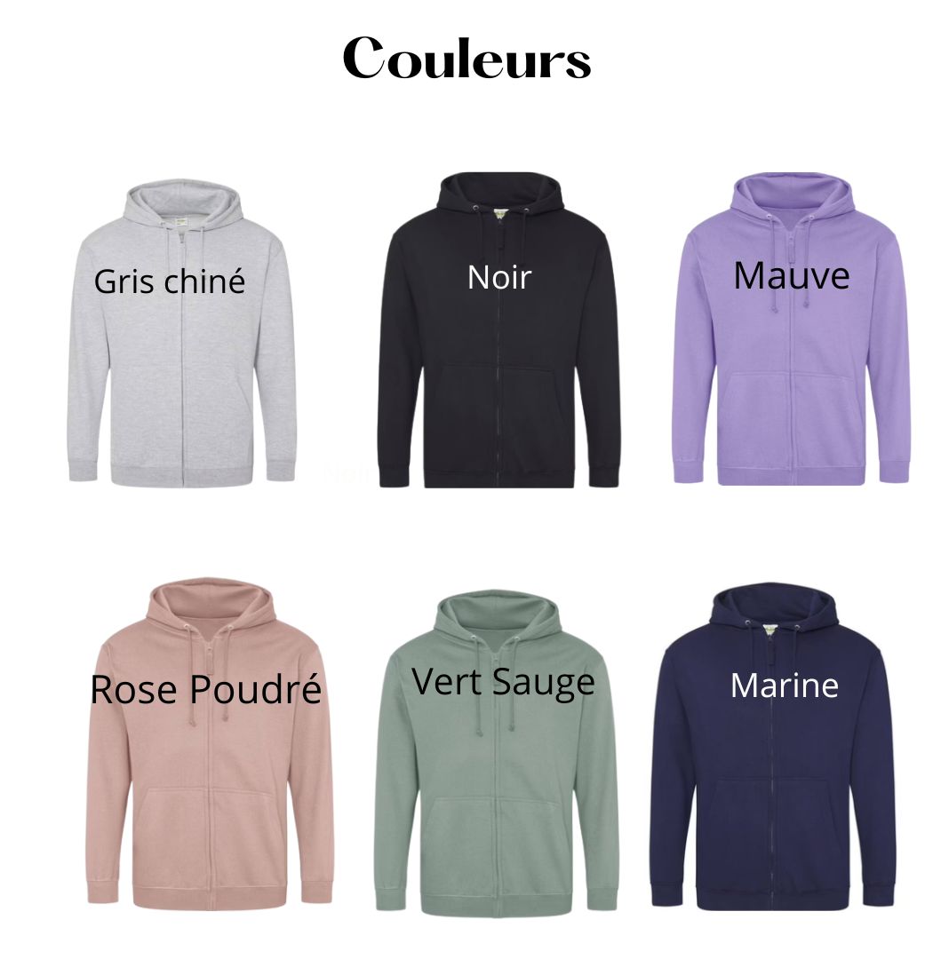 Hoodie zippé souvenir Lettre Chérie FEMME - choisissez votre lettre à broder ! 4 couleurs hoodie zipé femme